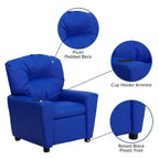 Beige/Nero/Blu/Rosa/Rosso/Marrone/Mimetico, Vinile/Microfibra/Pelle sintetica/Tessuto, Poltrona reclinabile per bambini con portabicchieri, 1 posto