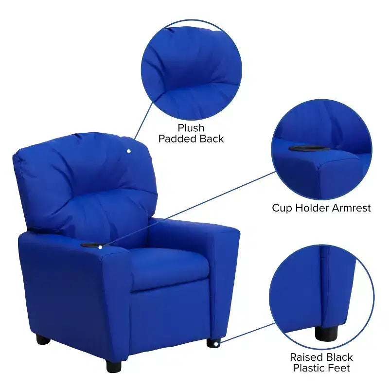 Beige/Nero/Blu/Rosa/Rosso/Marrone/Mimetico, Vinile/Microfibra/Pelle sintetica/Tessuto, Poltrona reclinabile per bambini con portabicchieri, 1 posto