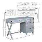 Scrivania con vano laterale grigio/blu scuro/bianco a 4 cassetti, 1 persona