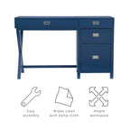 Scrivania con vano laterale grigio/blu scuro/bianco a 4 cassetti, 1 persona