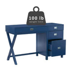 Scrivania con vano laterale grigio/blu scuro/bianco a 4 cassetti, 1 persona