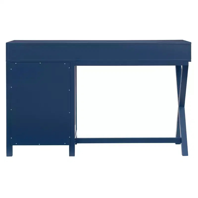 Scrivania con vano laterale grigio/blu scuro/bianco a 4 cassetti, 1 persona
