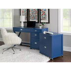 Scrivania con vano laterale grigio/blu scuro/bianco a 4 cassetti, 1 persona