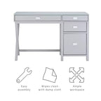 Scrivania con vano laterale grigio/blu scuro/bianco a 4 cassetti, 1 persona