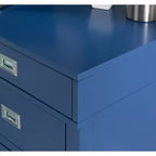 Scrivania con vano laterale grigio/blu scuro/bianco a 4 cassetti, 1 persona