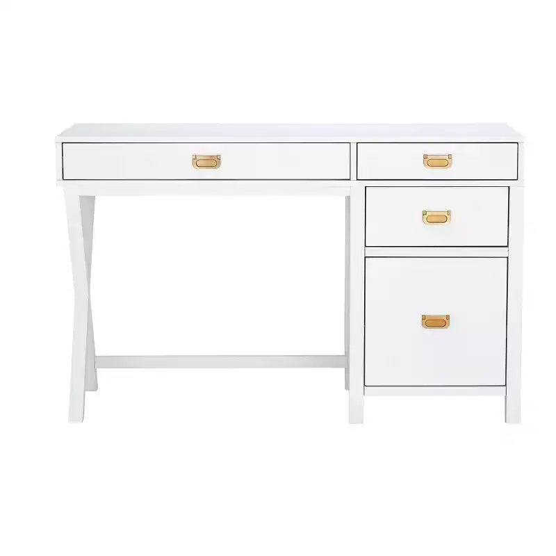 Scrivania con vano laterale grigio/blu scuro/bianco a 4 cassetti, 1 persona