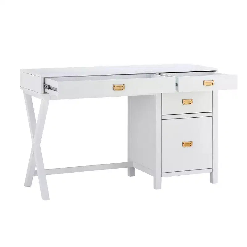 Scrivania con vano laterale grigio/blu scuro/bianco a 4 cassetti, 1 persona