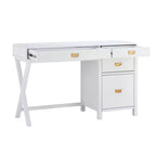 Scrivania con vano laterale grigio/blu scuro/bianco a 4 cassetti, 1 persona