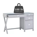 Scrivania con vano laterale grigio/blu scuro/bianco a 4 cassetti, 1 persona