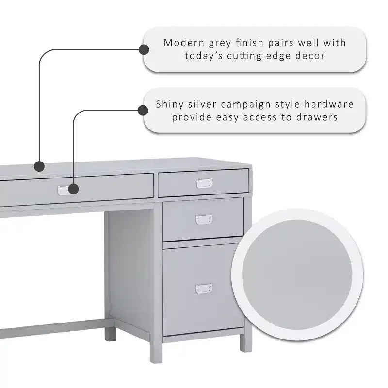 Scrivania con vano laterale grigio/blu scuro/bianco a 4 cassetti, 1 persona