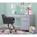 Scrivania con vano laterale grigio/blu scuro/bianco a 4 cassetti, 1 persona