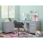 Scrivania con vano laterale grigio/blu scuro/bianco a 4 cassetti, 1 persona