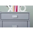 Scrivania con vano laterale grigio/blu scuro/bianco a 4 cassetti, 1 persona