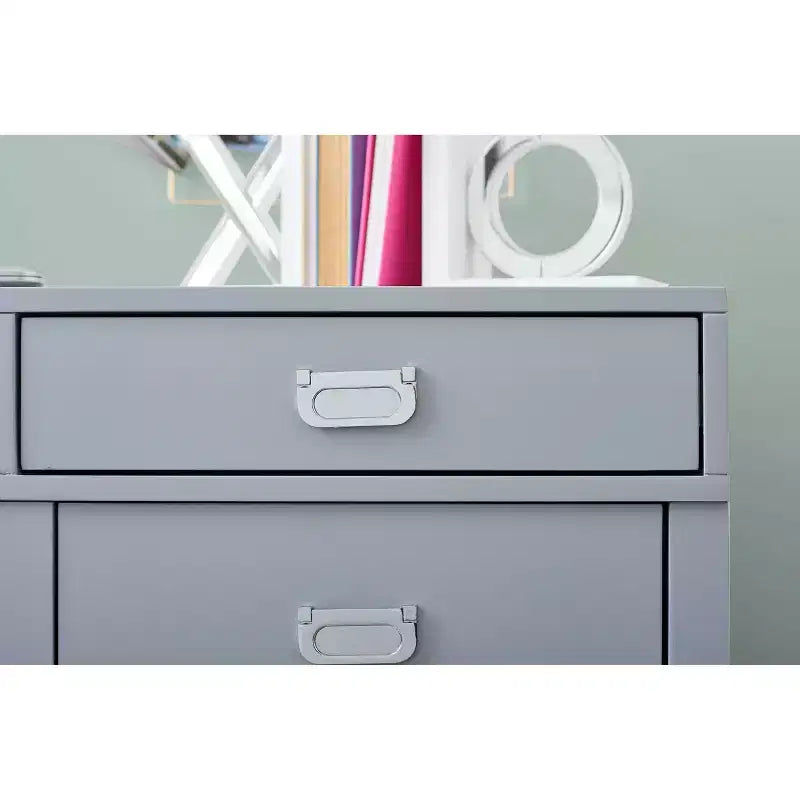 Scrivania con vano laterale grigio/blu scuro/bianco a 4 cassetti, 1 persona