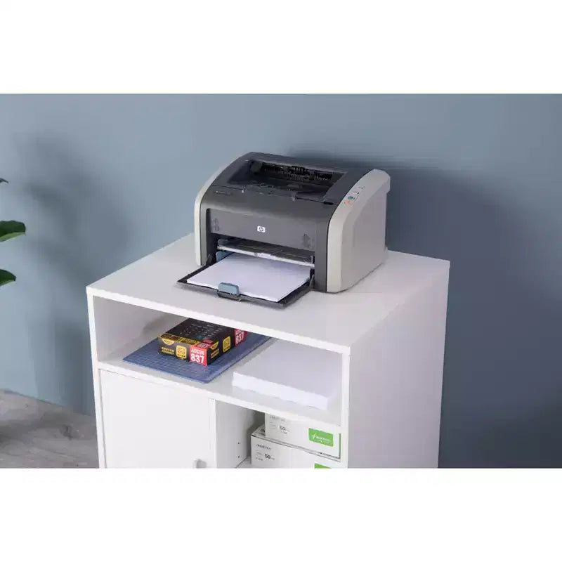 Espositore marrone/bianco su ruote con rotelle, montaggio da 1 persona