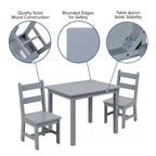 Set per bambini composto da tavolo in legno massello e 2 sedie - grigio / naturale / bianco - 2 posti