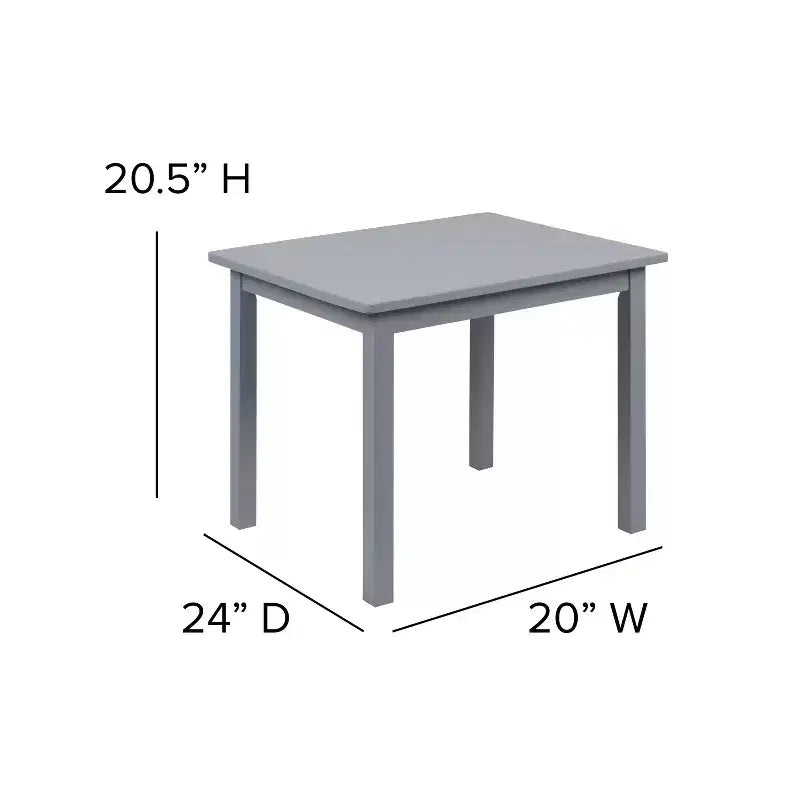 Set 3 pezzi tavolo e 2 sedie per bambini in legno massello – Grigio / Naturale / Bianco – 2 posti