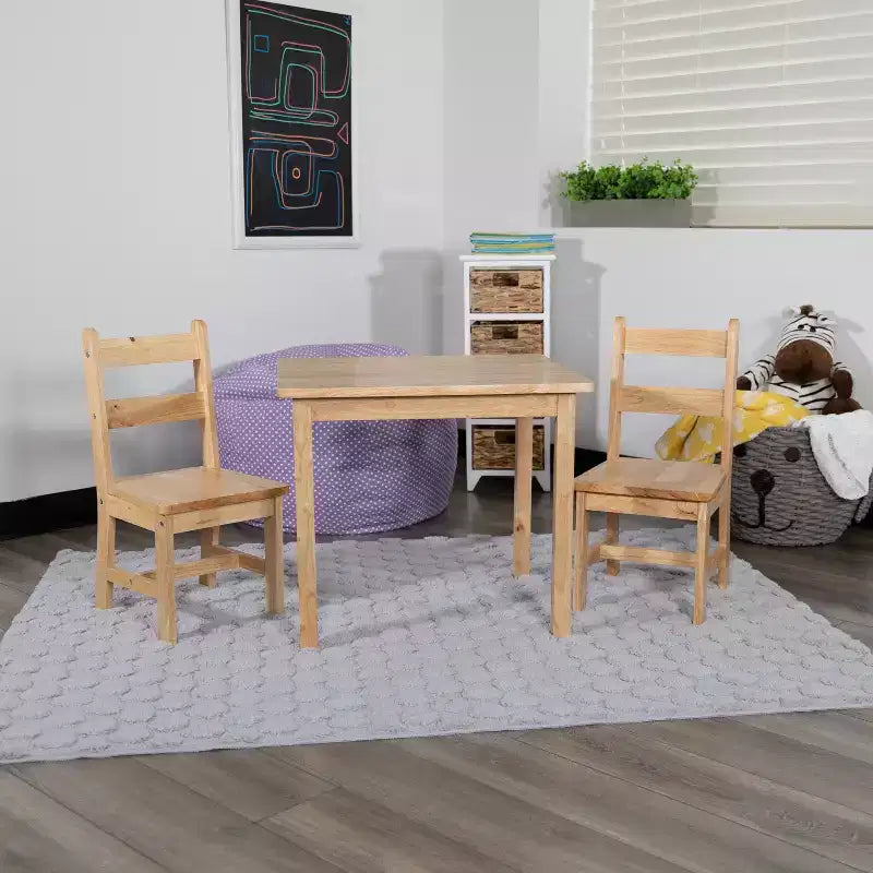 Set 3 pezzi tavolo e 2 sedie per bambini in legno massello – Grigio / Naturale / Bianco – 2 posti