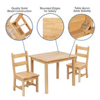 Set per bambini composto da tavolo in legno massello e 2 sedie - grigio / naturale / bianco - 2 posti