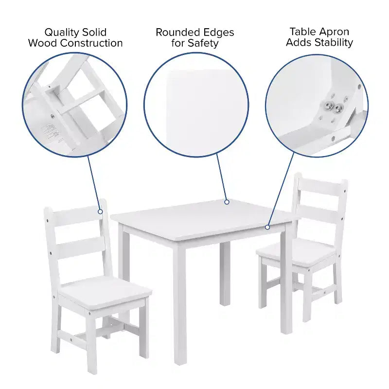 Set 3 pezzi tavolo e 2 sedie per bambini in legno massello – Grigio / Naturale / Bianco – 2 posti