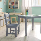 Set per bambini composto da tavolo in legno massello e 2 sedie - grigio / naturale / bianco - 2 posti