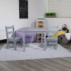 Set per bambini composto da tavolo in legno massello e 2 sedie - grigio / naturale / bianco - 2 posti