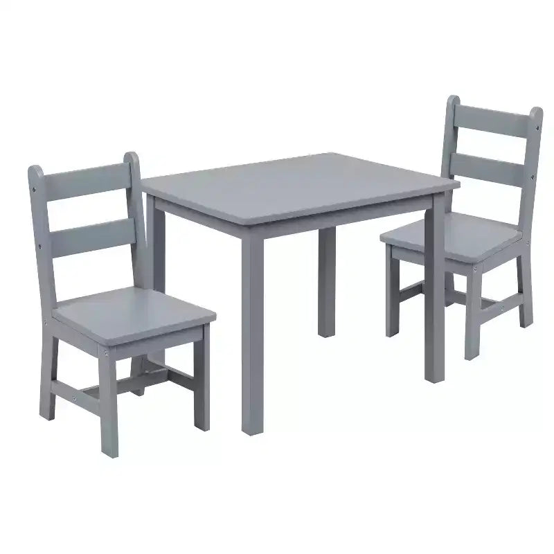 Set 3 pezzi tavolo e 2 sedie per bambini in legno massello – Grigio / Naturale / Bianco – 2 posti