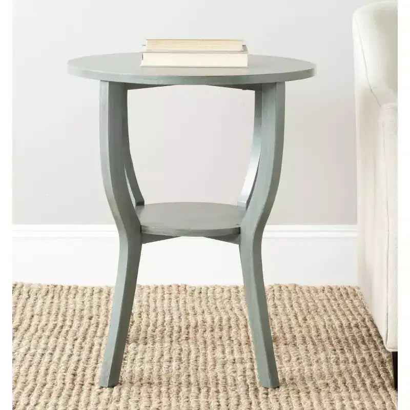 Tavolino rotondo d'appoggio – Grigio Cenere / Blu / Miele Naturale / Bianco Decapato, Stile Cottage, 1 Pezzo