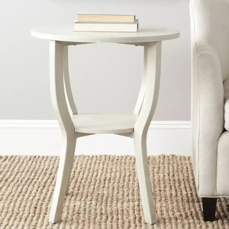 Tavolino rotondo d'appoggio – Grigio Cenere / Blu / Miele Naturale / Bianco Decapato, Stile Cottage, 1 Pezzo