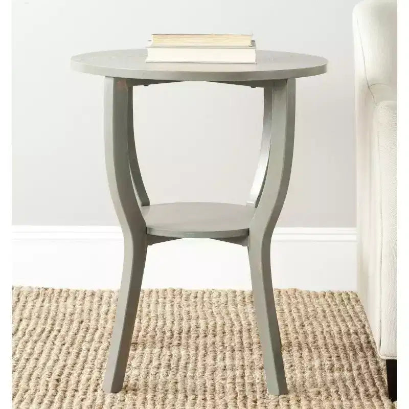 Tavolino rotondo d'appoggio – Grigio Cenere / Blu / Miele Naturale / Bianco Decapato, Stile Cottage, 1 Pezzo