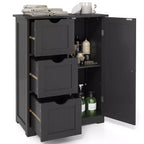 Bathroom Floor Cabinet Side Storage Cabinet with 3 Drawers and 1 Cupboard, Black/Gray/White, 1-Person Assembly