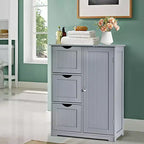 Bathroom Floor Cabinet Side Storage Cabinet with 3 Drawers and 1 Cupboard, Black/Gray/White, 1-Person Assembly