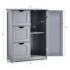 Bathroom Floor Cabinet Side Storage Cabinet with 3 Drawers and 1 Cupboard, Black/Gray/White, 1-Person Assembly