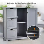 Bathroom Floor Cabinet Side Storage Cabinet with 3 Drawers and 1 Cupboard, Black/Gray/White, 1-Person Assembly