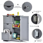 Bathroom Floor Cabinet Side Storage Cabinet with 3 Drawers and 1 Cupboard, Black/Gray/White, 1-Person Assembly