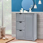 Bathroom Floor Cabinet Side Storage Cabinet with 3 Drawers and 1 Cupboard, Black/Gray/White, 1-Person Assembly