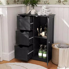 Bathroom Floor Cabinet Side Storage Cabinet with 3 Drawers and 1 Cupboard, Black/Gray/White, 1-Person Assembly