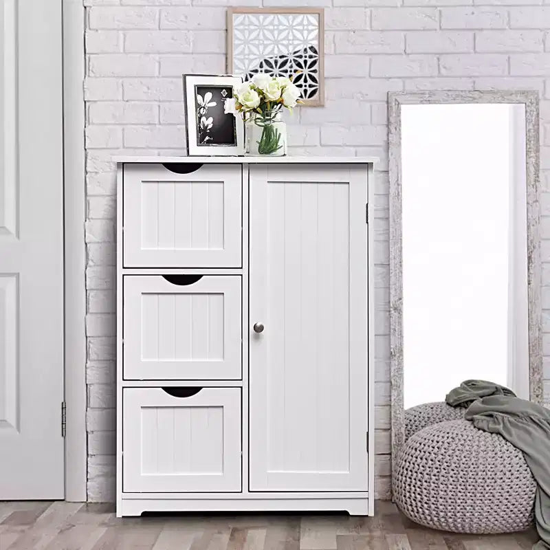 Mobiletto da Bagno con 3 Cassetti e 1 Anta, Nero/Grigio/Bianco, Montaggio per 1 Persona