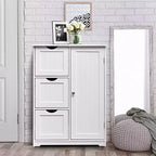 Bathroom Floor Cabinet Side Storage Cabinet with 3 Drawers and 1 Cupboard, Black/Gray/White, 1-Person Assembly