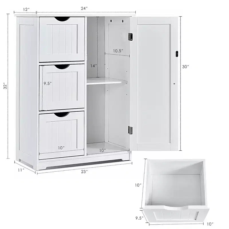 Mobiletto da Bagno con 3 Cassetti e 1 Anta, Nero/Grigio/Bianco, Montaggio per 1 Persona