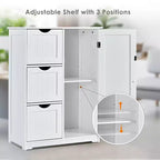 Bathroom Floor Cabinet Side Storage Cabinet with 3 Drawers and 1 Cupboard, Black/Gray/White, 1-Person Assembly
