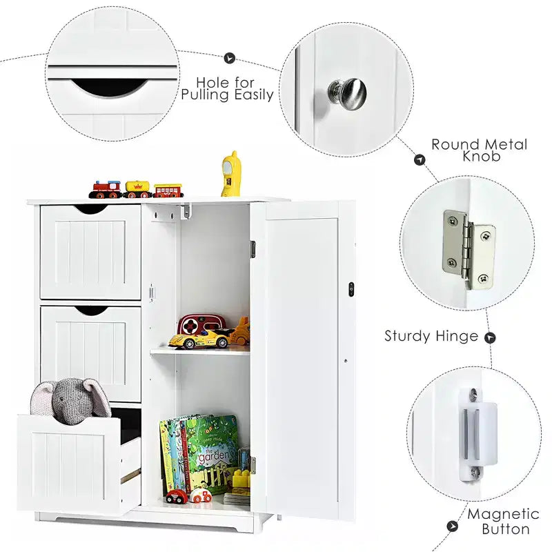 Mobiletto da Bagno con 3 Cassetti e 1 Anta, Nero/Grigio/Bianco, Montaggio per 1 Persona
