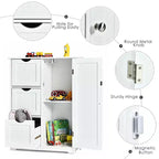 Bathroom Floor Cabinet Side Storage Cabinet with 3 Drawers and 1 Cupboard, Black/Gray/White, 1-Person Assembly