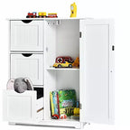 Bathroom Floor Cabinet Side Storage Cabinet with 3 Drawers and 1 Cupboard, Black/Gray/White, 1-Person Assembly