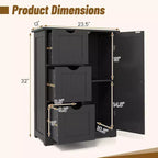 Bathroom Floor Cabinet Side Storage Cabinet with 3 Drawers and 1 Cupboard, Black/Gray/White, 1-Person Assembly