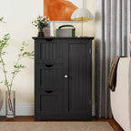 Bathroom Floor Cabinet Side Storage Cabinet with 3 Drawers and 1 Cupboard, Black/Gray/White, 1-Person Assembly