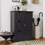 Bathroom Floor Cabinet Side Storage Cabinet with 3 Drawers and 1 Cupboard, Black/Gray/White, 1-Person Assembly