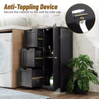 Bathroom Floor Cabinet Side Storage Cabinet with 3 Drawers and 1 Cupboard, Black/Gray/White, 1-Person Assembly