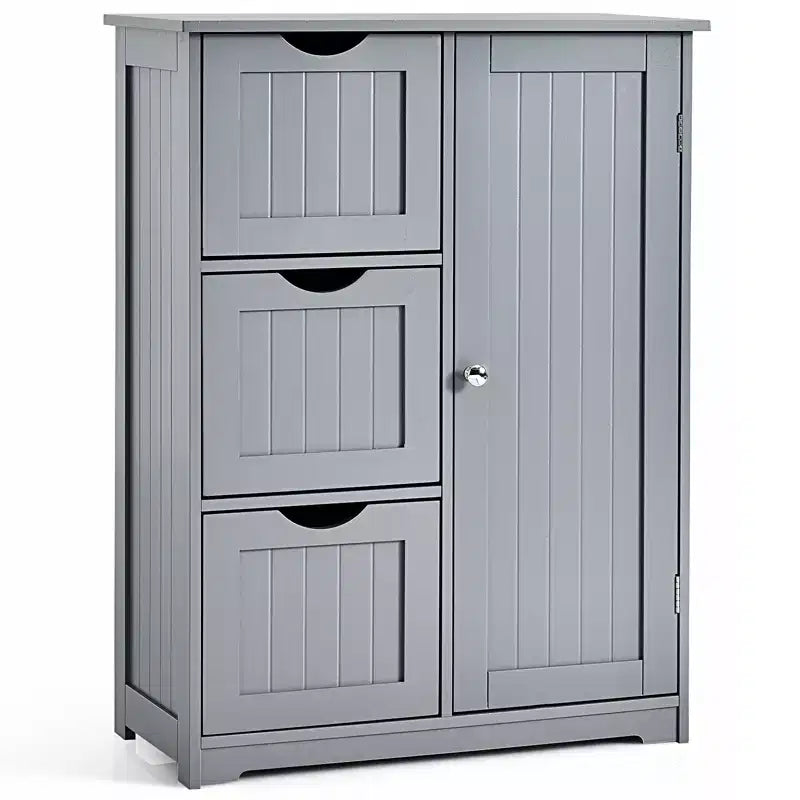 Mobiletto da Bagno con 3 Cassetti e 1 Anta, Nero/Grigio/Bianco, Montaggio per 1 Persona