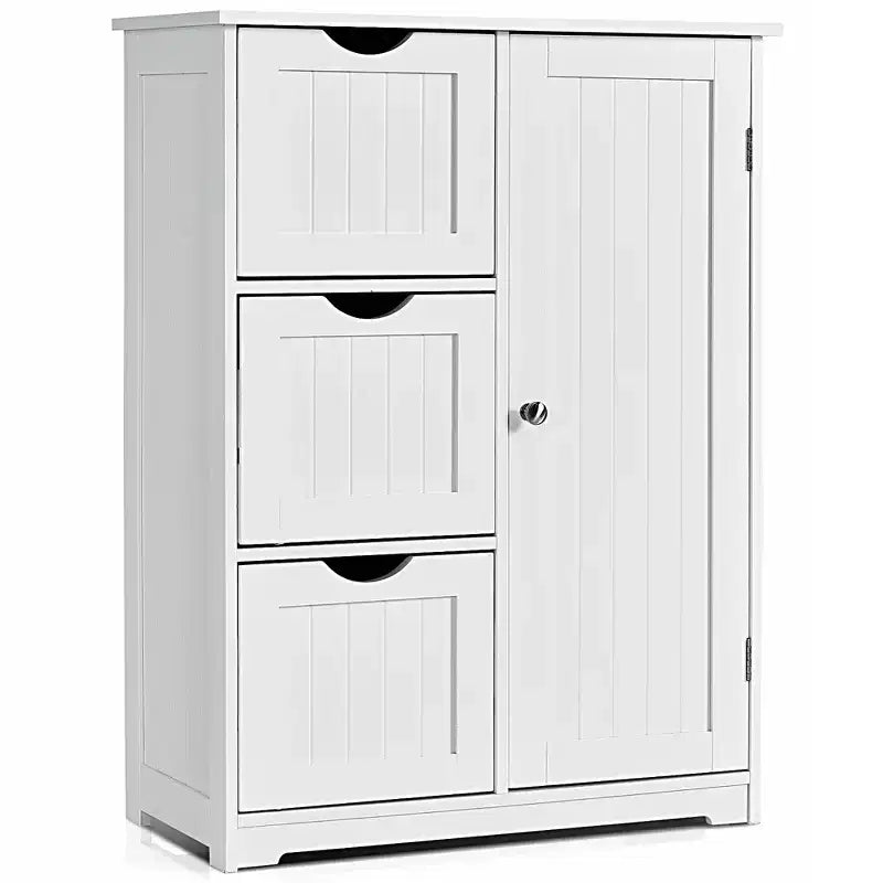 Mobiletto da Bagno con 3 Cassetti e 1 Anta, Nero/Grigio/Bianco, Montaggio per 1 Persona